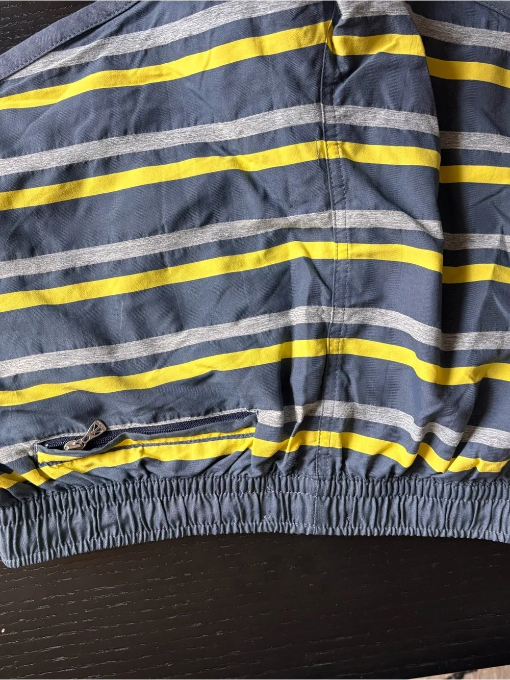 Katama - “The Braden” Men's Navy, grey, and yellow striped swim trunks